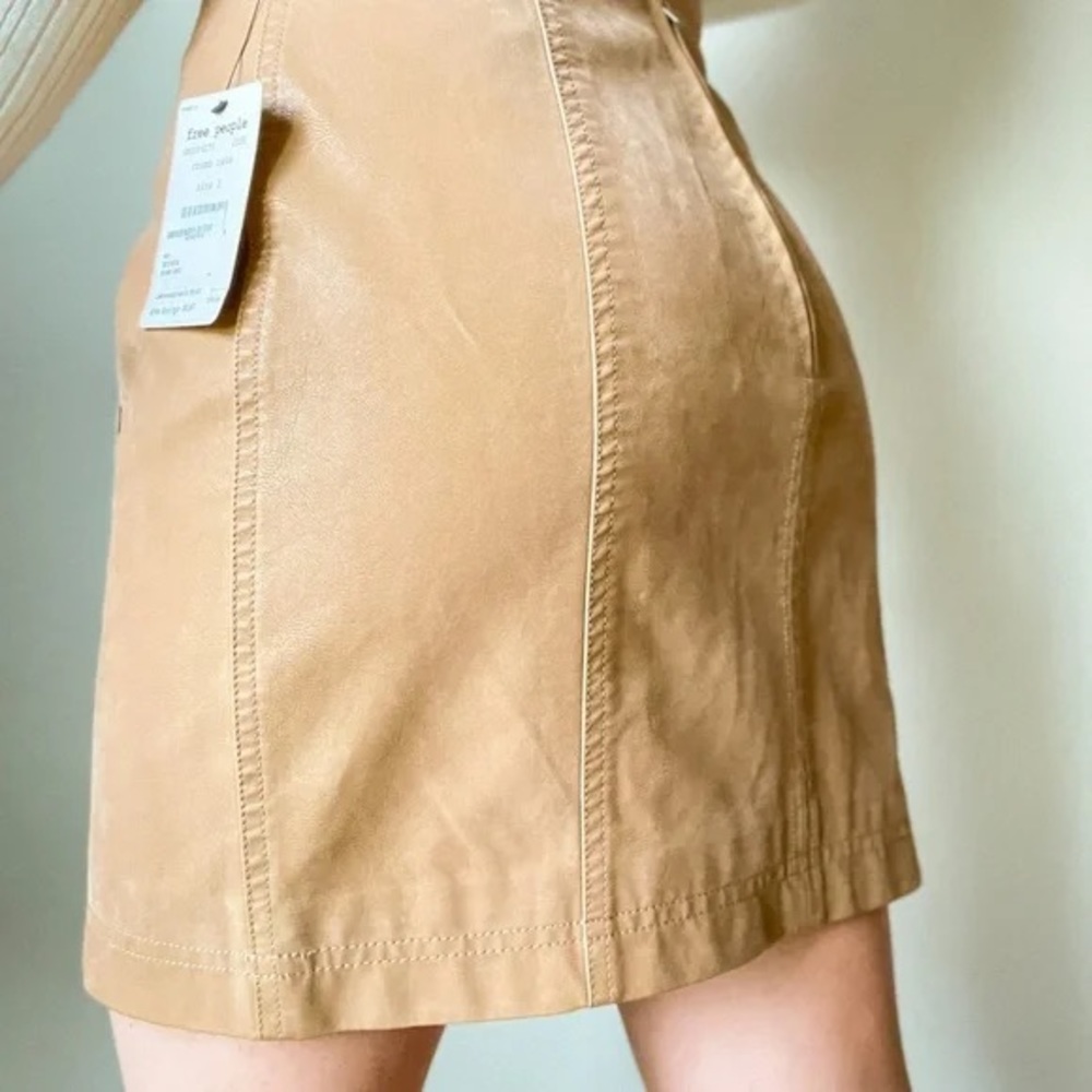 Free People Modern Femme Vegan Faux Leather Mini Skirt in color Crumb Cake